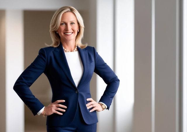 A female business leader in a power pose